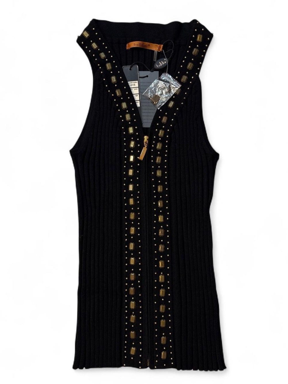 Sleeveless Studded Zip Front Tank